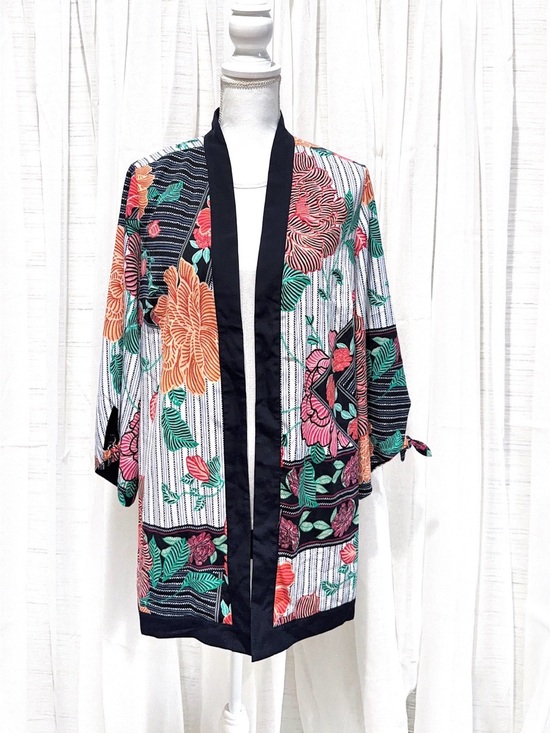 Chico's Jackets & Blazers - Chico's Navy Multicolor Floral Patchwork tunic